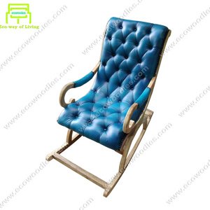 Luxury Bamboo Rocking Chair For Adults Soft Blue Tufted Armrest Seat Living Room Garden Set Comfortable Furniture Best Price