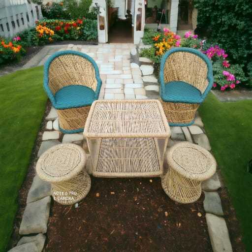 Rattan Outdoor Furniture Set Garden Chairs Wicker Bamboo Patio Rustic Restaurant Hotel Lawn Lounge Sofa With Table & Ottoman