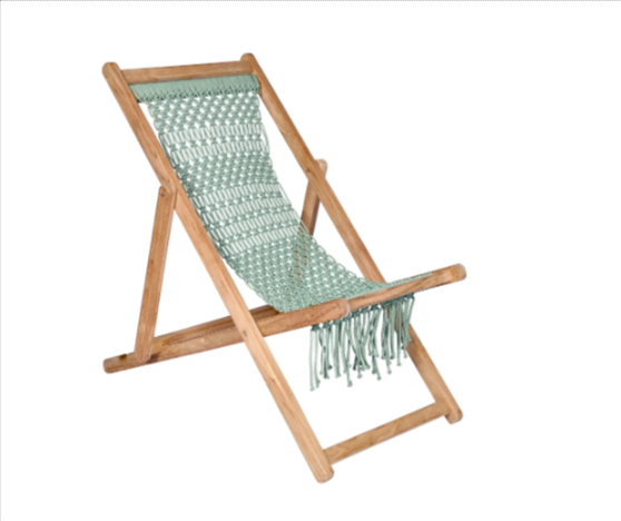 Best Price Boho Style Braided Folding Lounge Chair Macrame Garden Recliner Wooden Folding Beach Chair