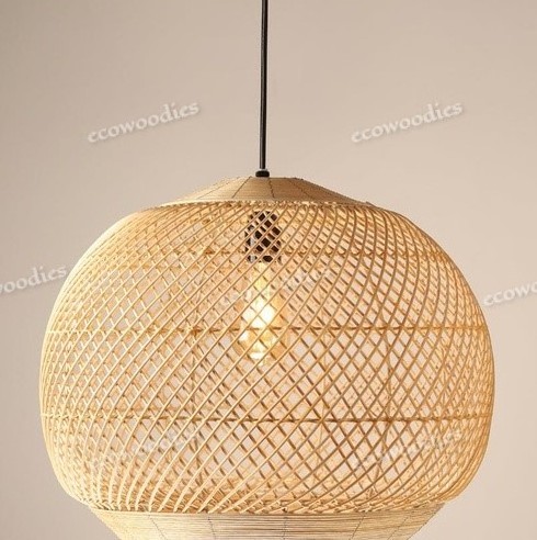 Rustic Style Countryside Pendant Lamp Handmade Bamboo Weaving Dining Room Bar Pendant Light Hanging Lampshade Pendant Light