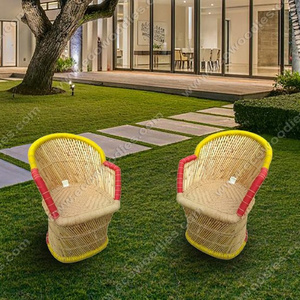 Highest selling Bamboo Handmade Thrown Chair Rounded with Red Yellow Woven Edges Ideal for Garden Lounge Living Room Wholesale