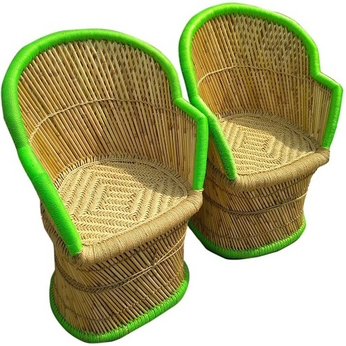 Hot selling Bamboo Wood Green Beige Color Backrest Armchair Set Of 2 Pieces For Living Room Main Hall Garden Chairs