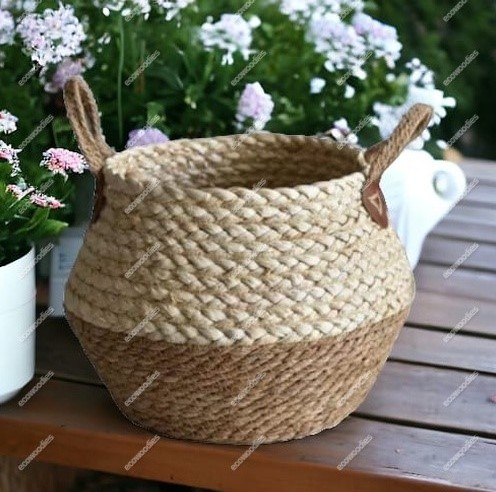 Customization Seagrass Foldable Belly Basket Woven Seagrass Plant Basket With Handle for Plants Flower Pots Home Beautification