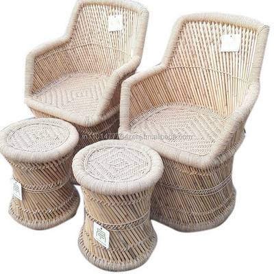 Luxurious Cane Back Cafeteria Handicraft Patio Sitting Lawn Balcony Garden Cane/Bamboo Chairs and Ottoman Furniture Set