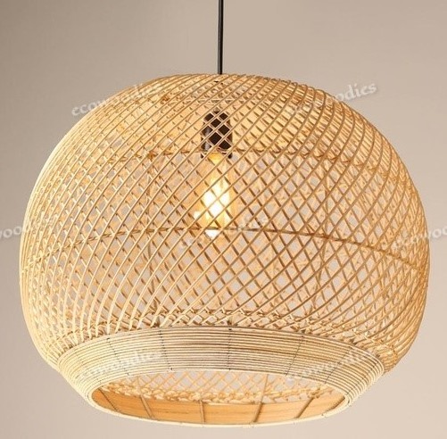 Rustic Style Countryside Pendant Lamp Handmade Bamboo Weaving Dining Room Bar Pendant Light Hanging Lampshade Pendant Light