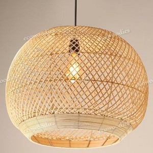 Rustic Style Countryside Pendant Lamp Handmade Bamboo Weaving Dining Room Bar Pendant Light Hanging Lampshade Pendant Light