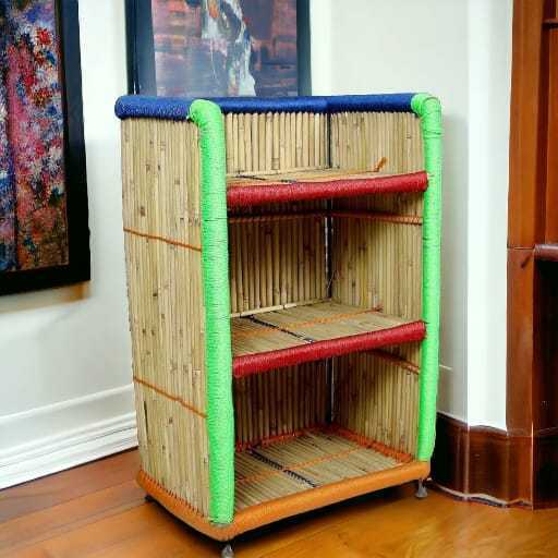 Classic Design Bamboo Woven Cane Decorative Shelves Storage Organizer Rack For Ideal Storing Clothing Books And Various Items