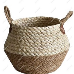 Customization Seagrass Foldable Belly Basket Woven Seagrass Plant Basket With Handle for Plants Flower Pots Home Beautification