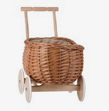 Eco-friendly Handmade  Hot Trending  Rattan Wicker Stroller For Toy Baby Doll Carrier Rattan Stroller Kid Toddler Toys Wholesale