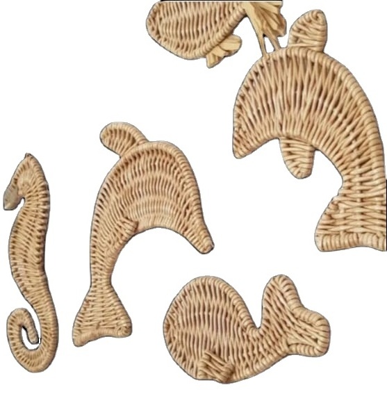 Elegant Handmade Wall Decor Wicker Rattan Dolphin Woven Rattan Seahorse Little Fish Kids Room Decor Eco-friendly Ornaments