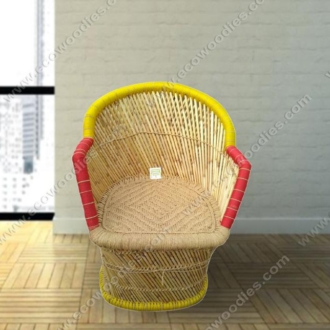 Highest selling Bamboo Handmade Thrown Chair Rounded with Red Yellow Woven Edges Ideal for Garden Lounge Living Room Wholesale