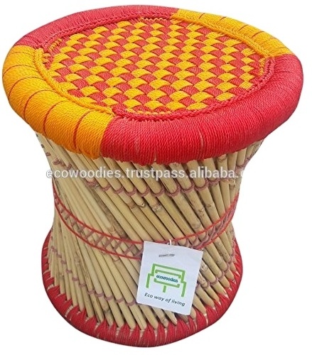 Handmade Bamboo Sarkanda Indian Cane Rattan Pouf Muddha Footrest Stool Ottoman For Living Room Garden Outdoor Restaurant Hotel