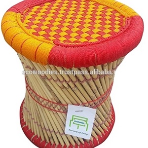 Handmade Bamboo Sarkanda Indian Cane Rattan Pouf Muddha Footrest Stool Ottoman For Living Room Garden Outdoor Restaurant Hotel