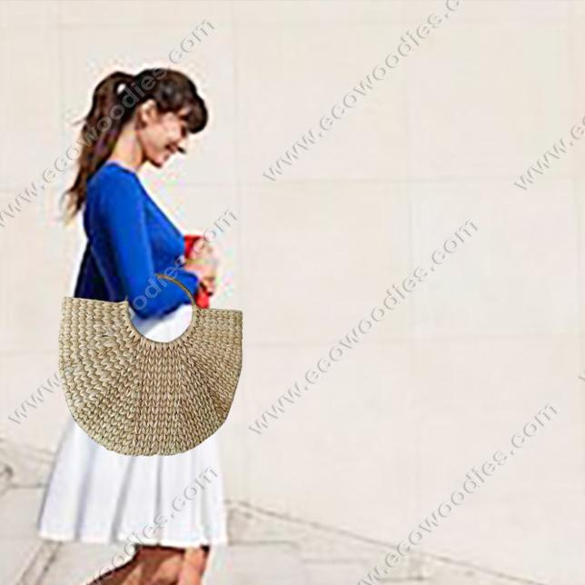 Handmade High Quality Eco Friendly Rattan Cane Sea Grass Straw Summer Beach Handbag Hobo Mini Ring Tote Handle Retro Spacious