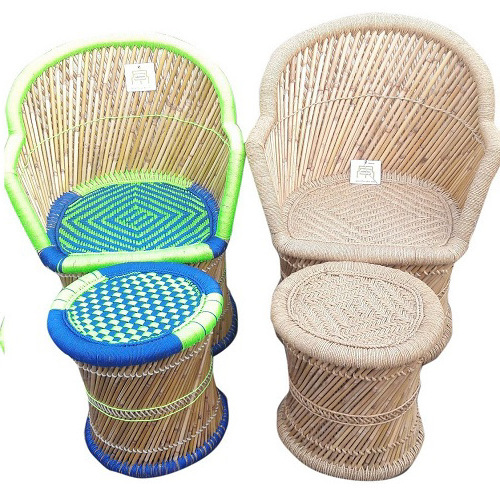 2023 Modern Handmade Bamboo Rattan Chair Set Of 2 With Pouf Stools For Living Room Office Cafeteria Chair Set At Best Price