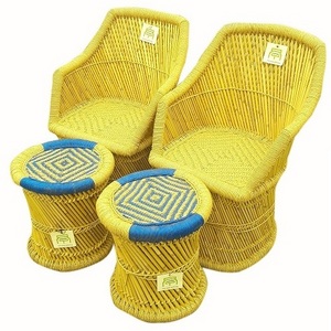 Cheap Price Garden Balcony Bamboo Rattan Furniture Outdoor Chair And Ottoman Set For Farmhouse Resorts Lounge