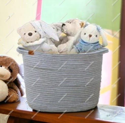 Large Cotton Rope Woven Laundry Basket  Storage Bin Woven Big Organizer Clothes Toy Cotton Rope Storage Basket With  Handles