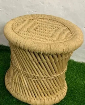 Luxury Design Solid Wooden Bamboo Cane Sitting Bar Stool Pouf Ottoman for Outdoor Balcony Terrace Garden Cafe or Lawn Entryway