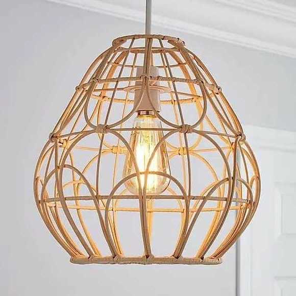 2023  Rattan Wicker Round Bamboo rattan chandelier Pendant Light Hanging Led Ceiling Light Dining Room Living Room Chandelier