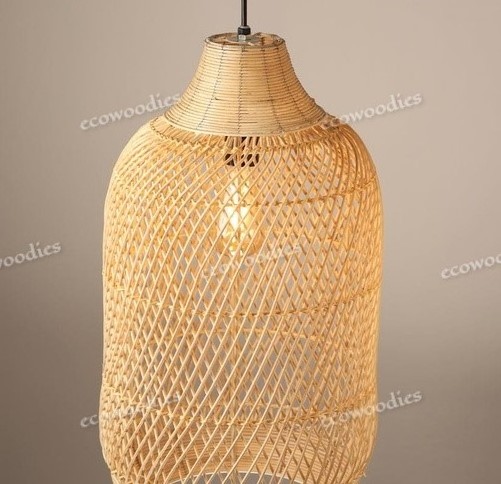 Rustic Style Countryside Pendant Lamp Handmade Bamboo Weaving Dining Room Bar Pendant Light Hanging Lampshade Pendant Light