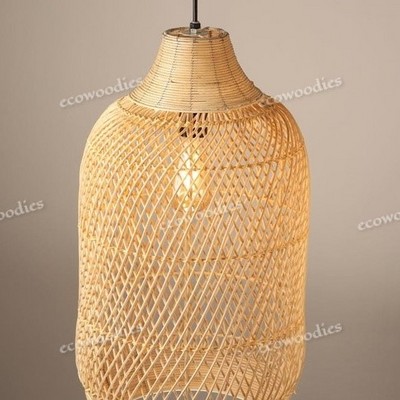 Rustic Style Countryside Pendant Lamp Handmade Bamboo Weaving Dining Room Bar Pendant Light Hanging Lampshade Pendant Light