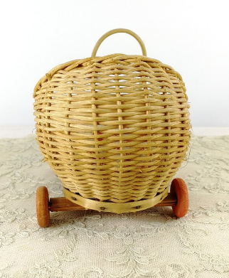 Eco-friendly Rattan Baby Doll Walker Wicker Stroller Baby Doll Stroller For Toddlers With Wooden Wheels For Kids Room