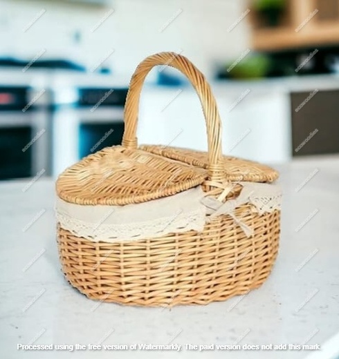 Vintage Wicker Wine Willow Bamboo Wooden Top Picnic Basket Set With wooden Handle and Lid for 4 person Rattan Picnic Basket