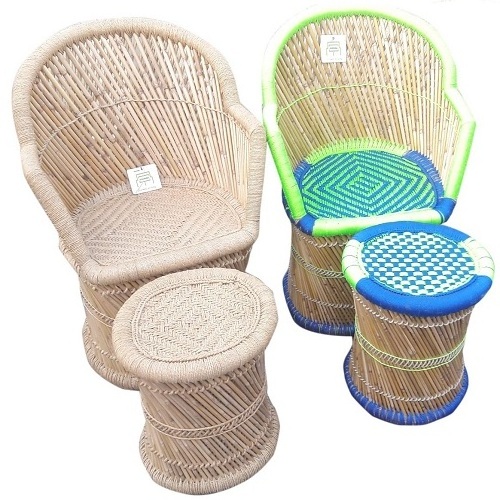 2023 Modern Handmade Bamboo Rattan Chair Set Of 2 With Pouf Stools For Living Room Office Cafeteria Chair Set At Best Price