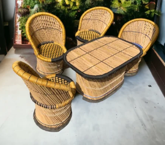 2023 Patio Wicker Furniture Luxury Bamboo Chair Set of 4 Pieces with Table for Living Room Bistro Restaurant Chair Sale