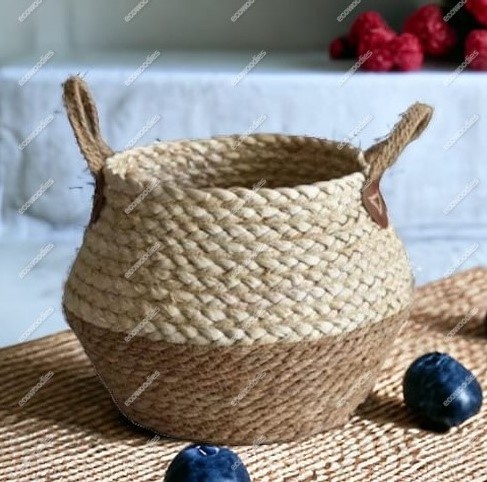 Customization Seagrass Foldable Belly Basket Woven Seagrass Plant Basket With Handle for Plants Flower Pots Home Beautification