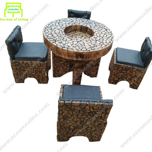 Factory Sale Natural Bamboo Log Living Room Sofa Set Of 4 Chairs And Table For Living Room Garden Indoor Outdoor Set