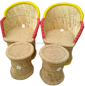 Luxurious Cane Back Cafeteria Handicraft Patio Sitting Lawn Balcony Garden Cane/Bamboo Chairs and Ottoman Furniture Set