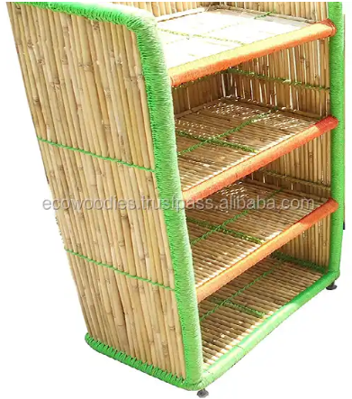 Rattan Decorative Corner Storage Shelf wall cabinet  4 tier Books Clothes Kitchen Garden Bedroom Sets Bamboo