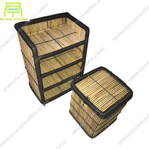 Rattan Decorative Corner Storage Shelf wall cabinet  4 tier Books Clothes Kitchen Garden Bedroom Sets Bamboo