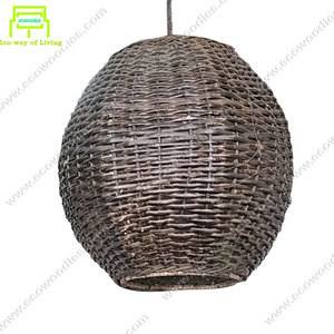 2024 Wholesale Home Decor Portable Rustic Black Rattan Wicker Round Chandelier Pendant Hanging Light For Home Decor Cafe Restaurant