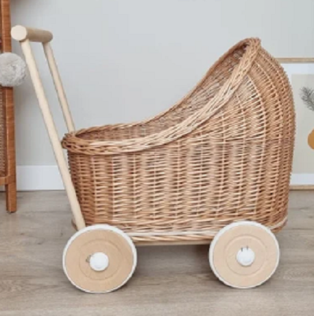 Eco-friendly Handmade Hot Trending Rattan Wicker Stroller Buggy Crib For Toy Baby Doll Carrier Rattan Stroller Toddler Toys