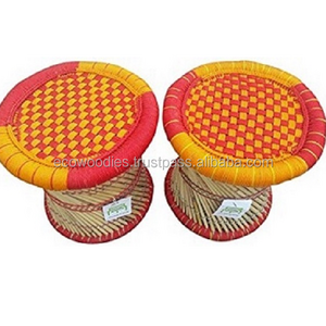 2023 New Design  Eco Friendly Handicraft Bamboo Cane Round Garden Solid Wood Siting Stool Ottoman Best Price