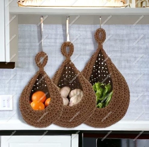 Hanging Veggie Baskets For Kitchen Storage Closet Straw Basket Flower 3-Tier Wall Office Hand Woven Coloured Cotton String