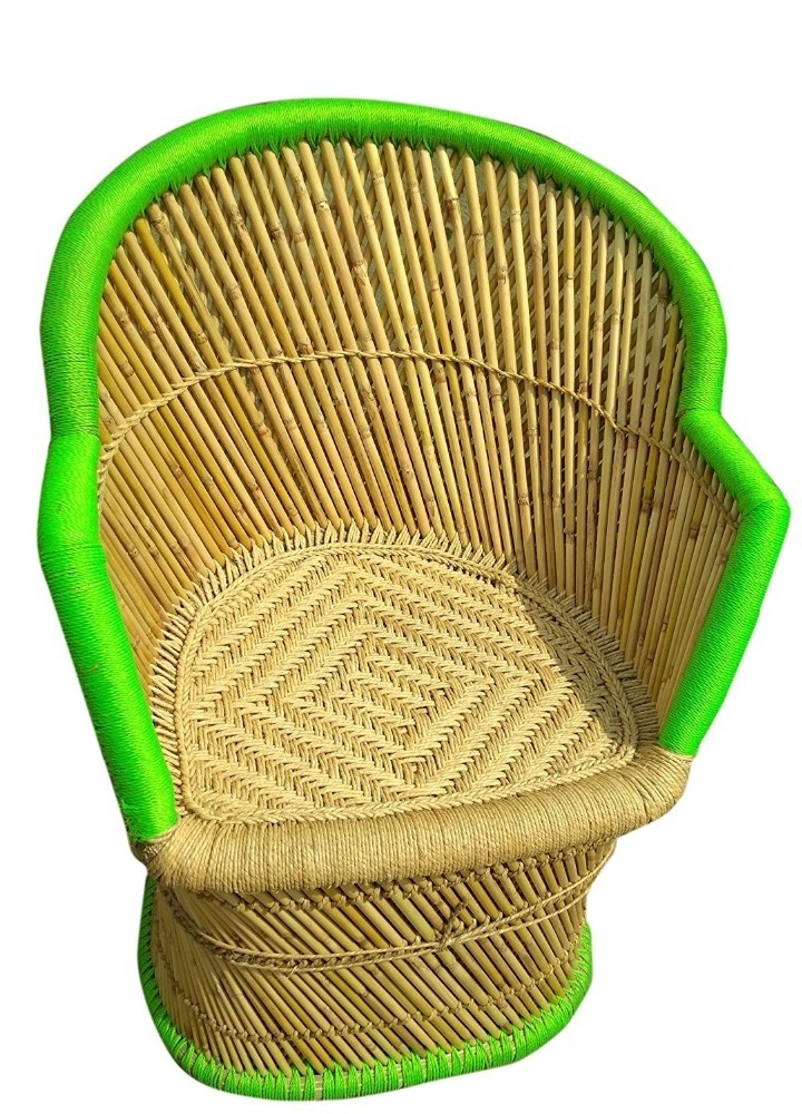 Hot selling Bamboo Wood Green Beige Color Backrest Armchair Set Of 2 Pieces For Living Room Main Hall Garden Chairs