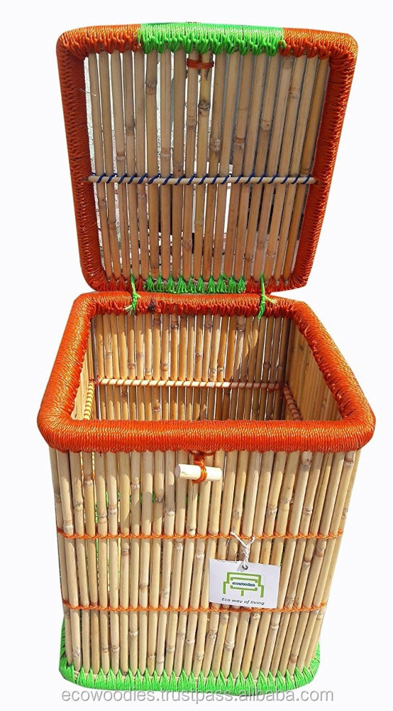 Modern Ecofriendly Bamboo Rattan Folding Laundry Hamper Dirty Clothes Storage Basket With Lid Furniture For Bathroom