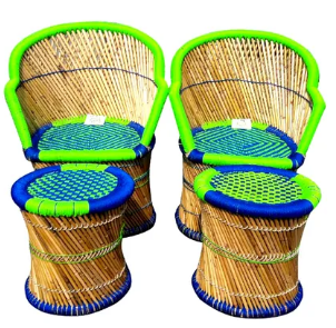 Cheap Price Garden Balcony Bamboo Rattan Furniture Outdoor Chair And Ottoman Set For Farmhouse Resorts Lounge