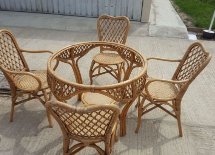 European style luxury large creation handicraft living room furniture set Bamboo Dining chairs and table beach balcony