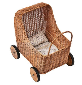 Eco-friendly Handmade  Hot Trending  Rattan Wicker Stroller For Toy Baby Doll Carrier Rattan Stroller Kid Toddler Toys Wholesale