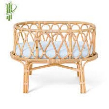 Wholesale Assembled Wooden Gift Toys Cradle Unique Rattan Bamboo Baby Bed Wicker Cane Baby Doll Toys Crib