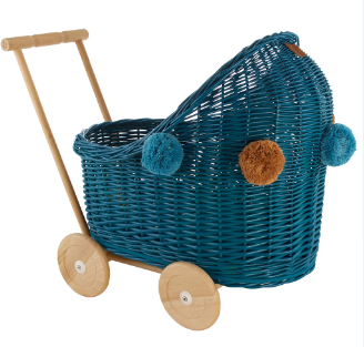 Eco-friendly Handmade  Hot Trending  Rattan Wicker Stroller For Toy Baby Doll Carrier Rattan Stroller Kid Toddler Toys Wholesale