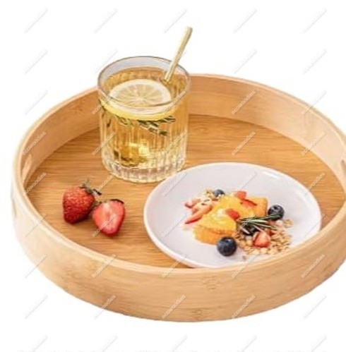 Rounded Handmade Breakfast Wooden Bamboo Tray  Eco-friendly Large Capacity Bamboo Bread Food Storage for Kitchen Counter