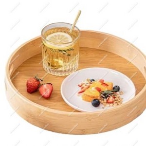 Rounded Handmade Breakfast Wooden Bamboo Tray  Eco-friendly Large Capacity Bamboo Bread Food Storage for Kitchen Counter