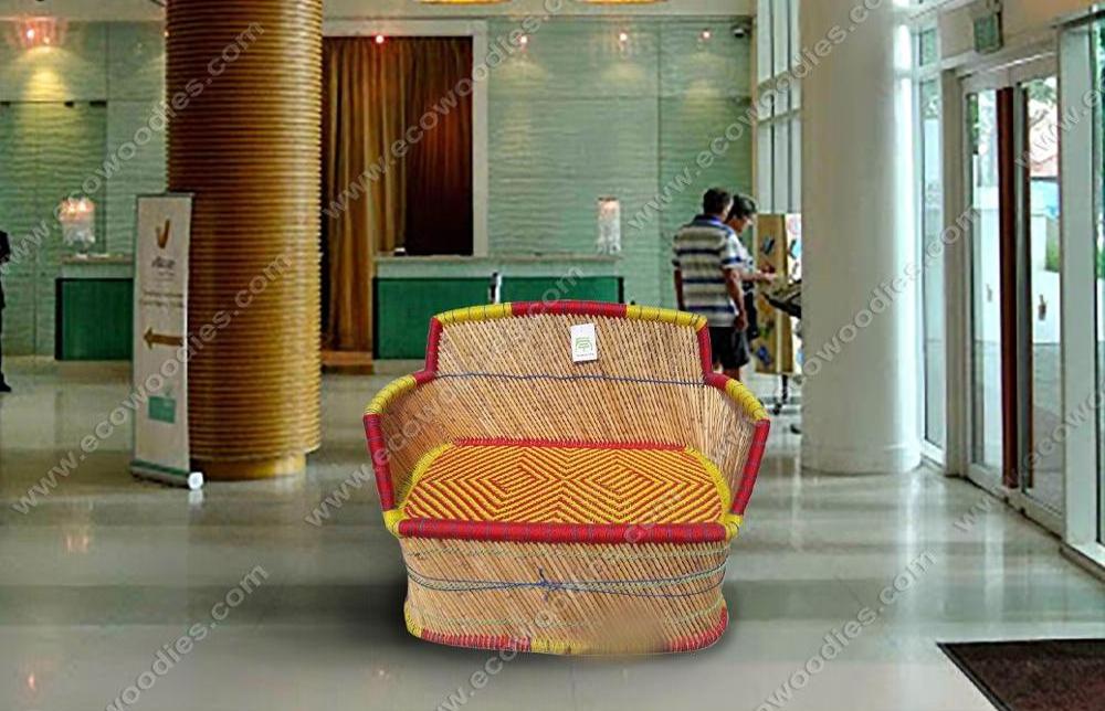 2024 Popular 2021 New Model Red Yellow Woven 2 Seat Outdoor Sofa Chair Rattan Wicker Furniture for Restaurant Living Room Wholesale