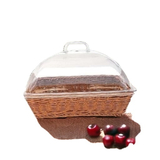 Cheap Rattan Basket Tray Rectangle Woven Bread Rattan Serving Tray Fruit Trays Small Size Storage Basket With Lid Plastic