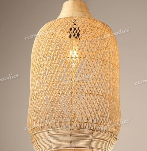 Rustic Style Countryside Pendant Lamp Handmade Bamboo Weaving Dining Room Bar Pendant Light Hanging Lampshade Pendant Light